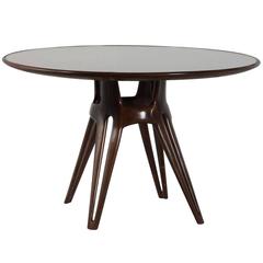 Italian Dining Table in Walnut with Round Glass Top