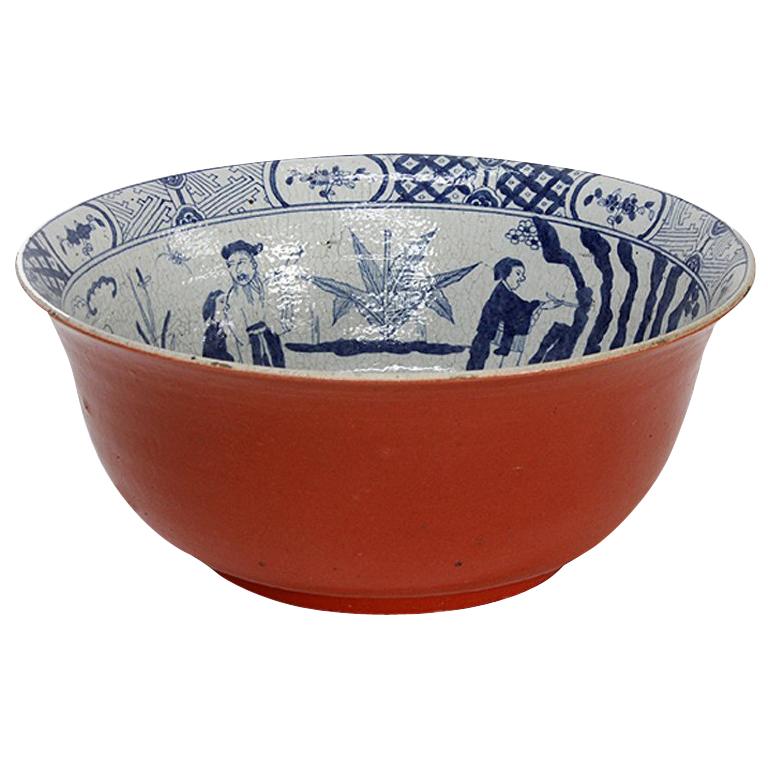 Chinese Export Blue and White Bowl with Salmon Glaze