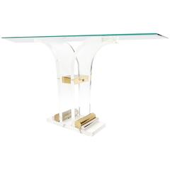 Brass and Lucite V-Console Table