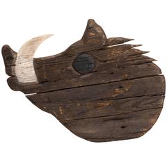 Large Wood Carved Folk Art Boar
s Head Sign