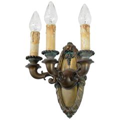 Early 20th Century Cast Bronze Beaux Arts Three-Candle Sconce
