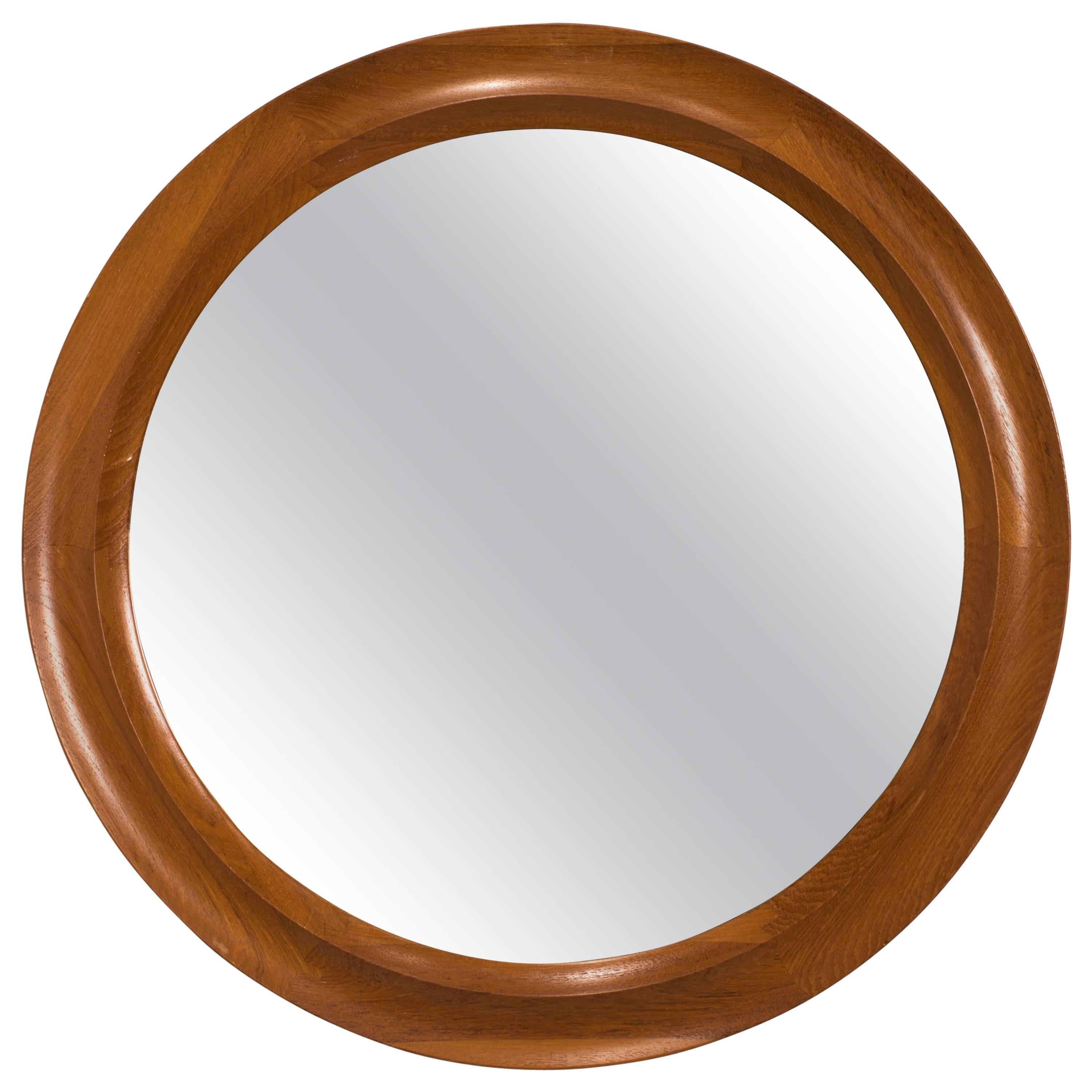 Danish Round Teak Mirror by Pedersen and Hansen