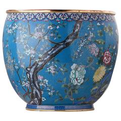 Large Jardiniere Cloisonné Enameled from the Qing Dynasty, Late 19th Century