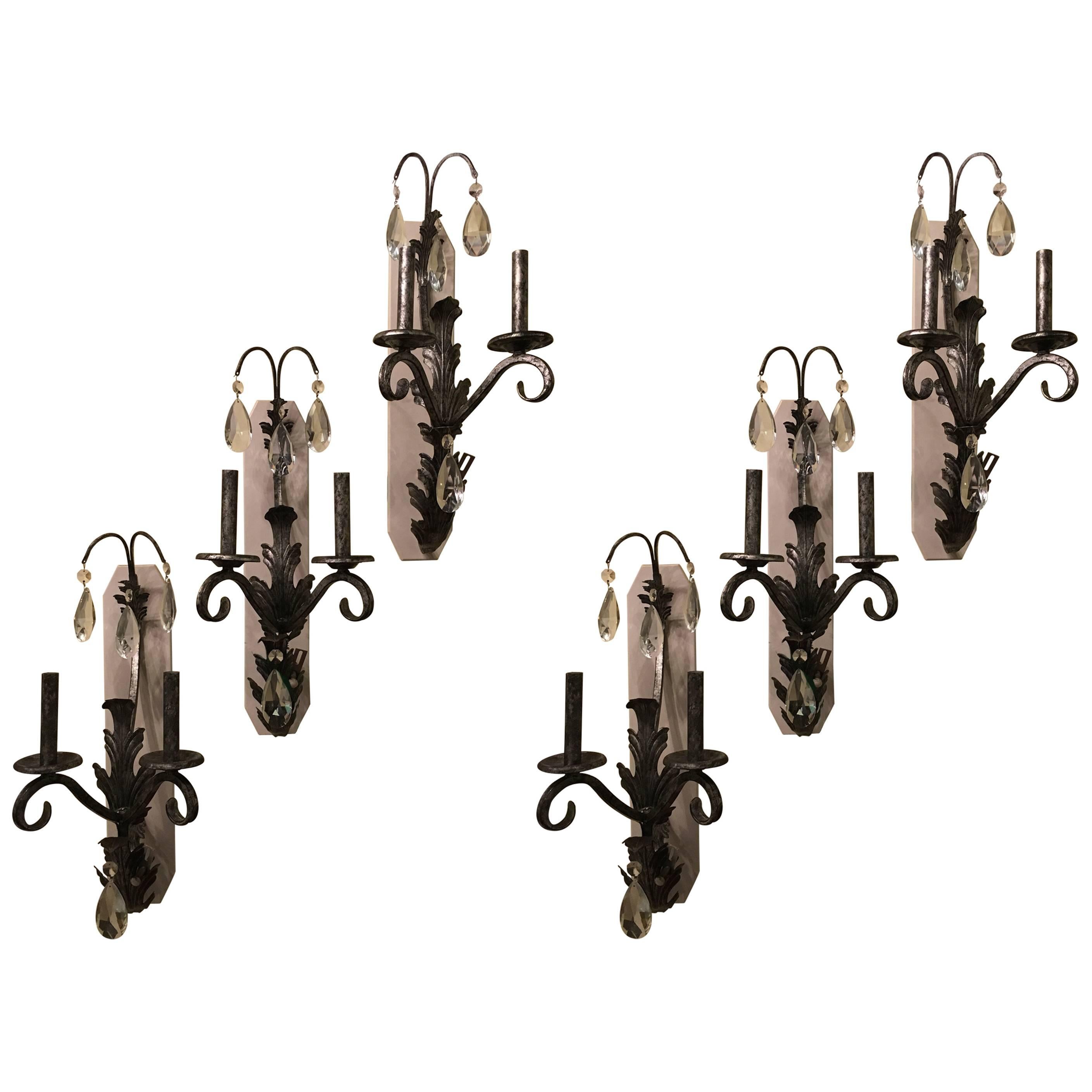 Set of Six Silver Rustic Two-Light Wall Sconce by Schonbek