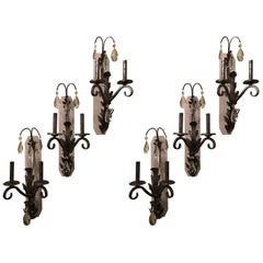 Retro Set of Six Silver Rustic Two-Light Wall Sconce by Schonbek