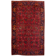 Antique Indian Agra Rug hand knotted red blue gold