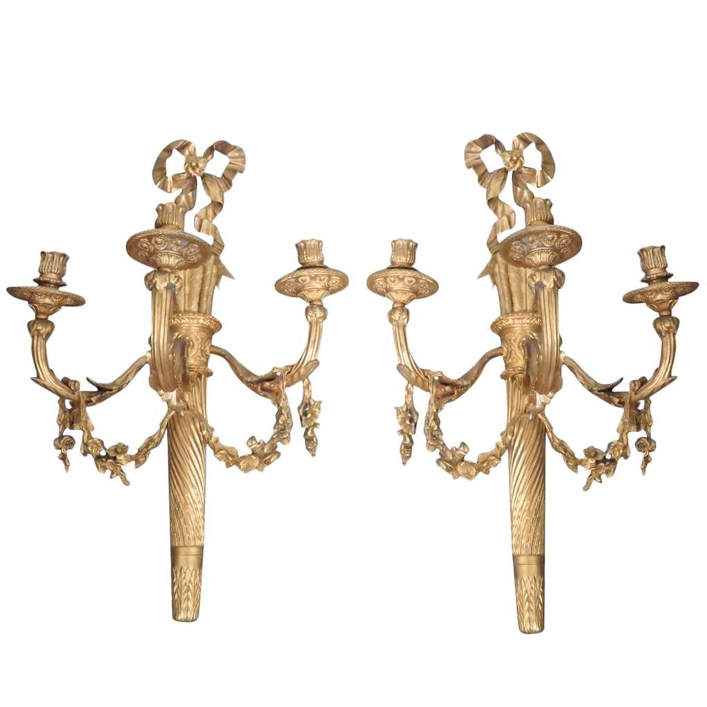 Fine Pair Large French Louis XVI Wall Sconces Lights 