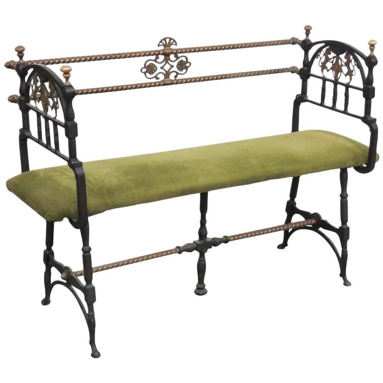 Regency Style Iron Upholstered Bench at 1stDibs