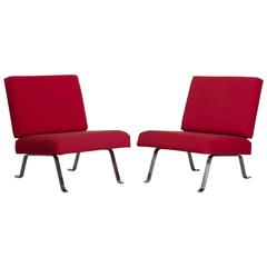Hein Salomonson Set of Two Easy Chairs in Red Fabric Upholstery