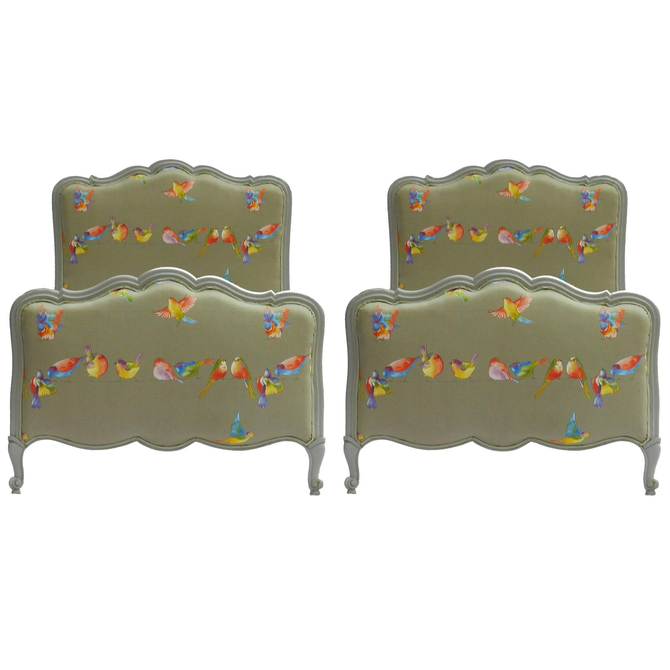 Early 20th Century Pair of French Twin Beds and Bases Single, Upholstered