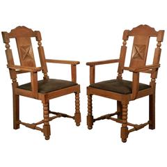 In the Style of Charles Dudouyt, Pair of Neo Rustique Oak Armchairs 4