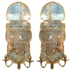 Set of Four Large Venetian Mirrored Sconces, Sold in Pairs