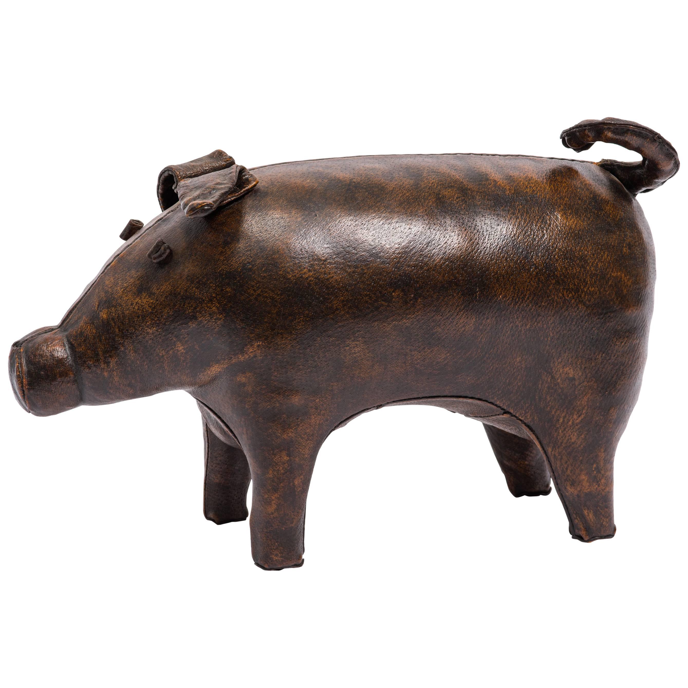 Vintage Leather Pig Ottoman by Abercrombie and Fitch For Sale at