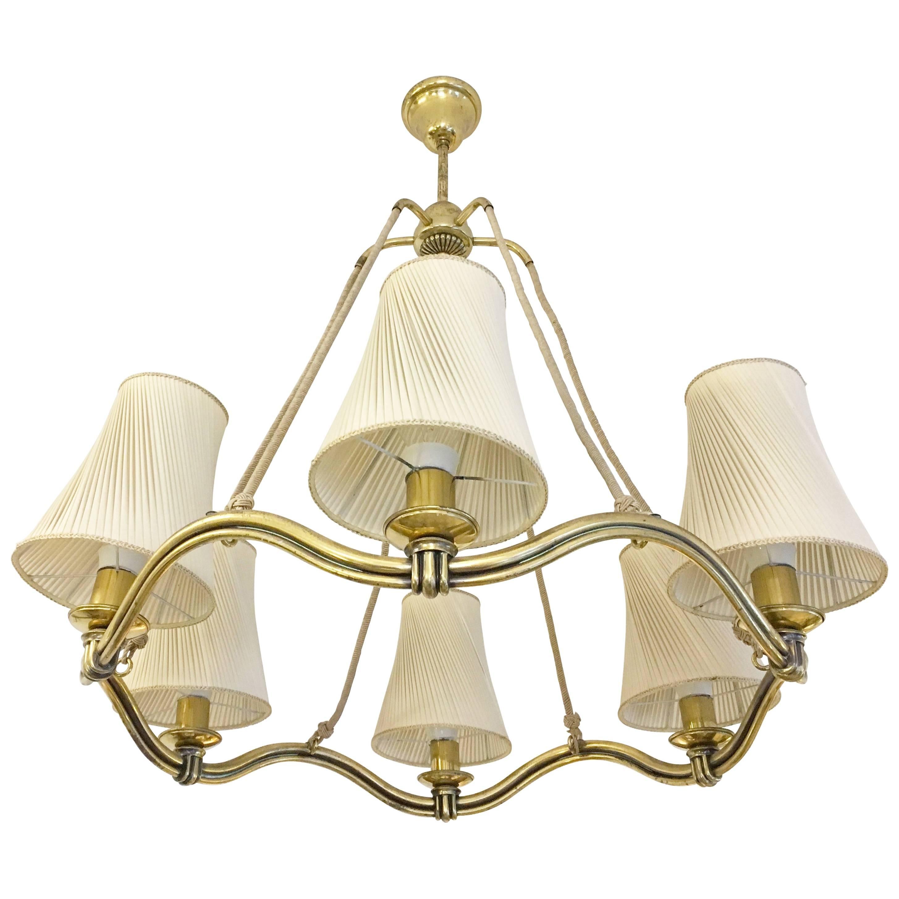 Large Brass Wave-Ring Chandelier Attributed by Hugo Gorge