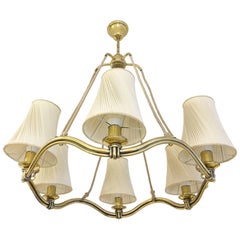 Large Brass Wave-Ring Chandelier Attributed to Hugo Gorge