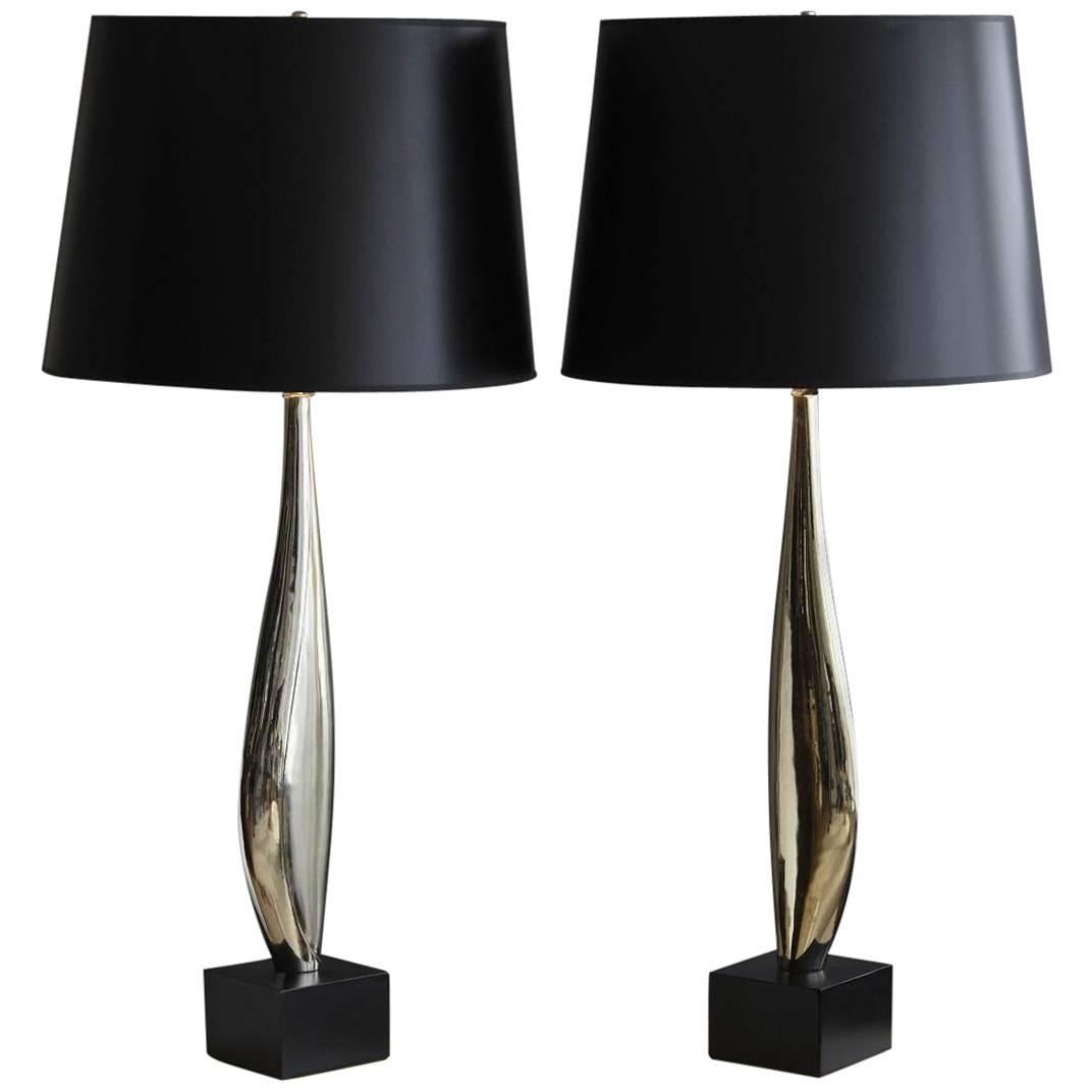 Pair of Sculptural Nickel-Plated Table Lamps Attributed to Maurizio Tempestini