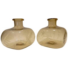 Large Pair of Unusual Moderne Blown Glass Vases, 1940s, Aquatic and Flora Motifs