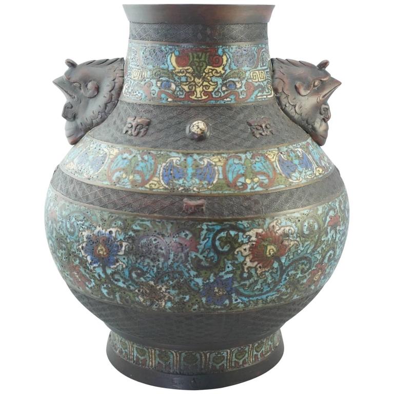 Qing Chinese Cloisonne Bronze Decorated Vase 19th Century For Sale at