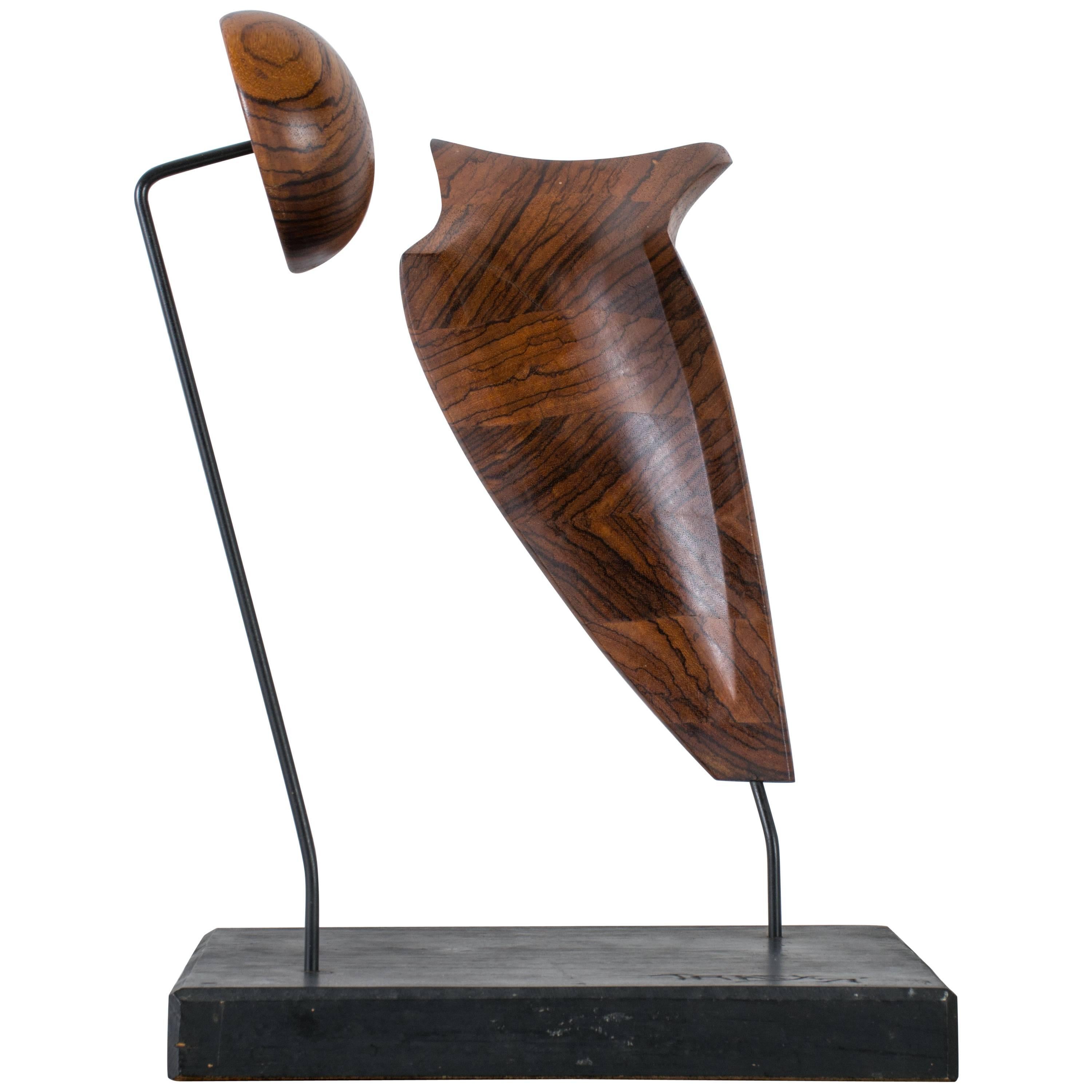 Abstract Wood Sculpture Signed Tracy, 1971