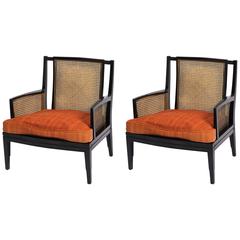 Pair of Art Deco Caned Lounge Chairs