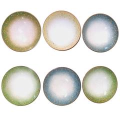 Retro Set of Six Italian Enameled Copper Pin Dishes