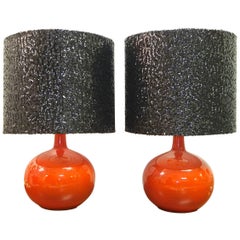 Pair of 1960s Orange Glazed Ceramic Table Lamps