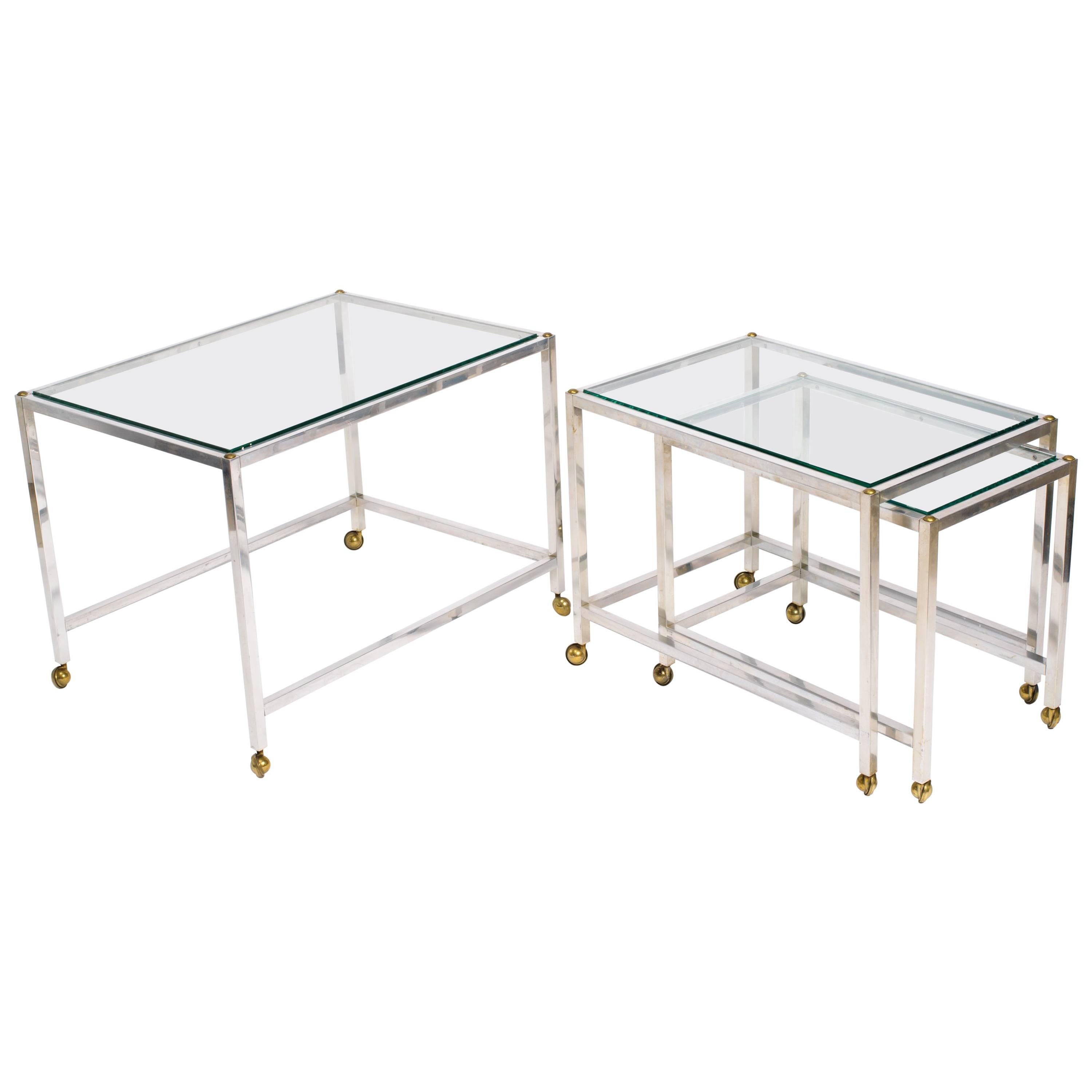 Set of Chrome and Glass Top Nesting Tables