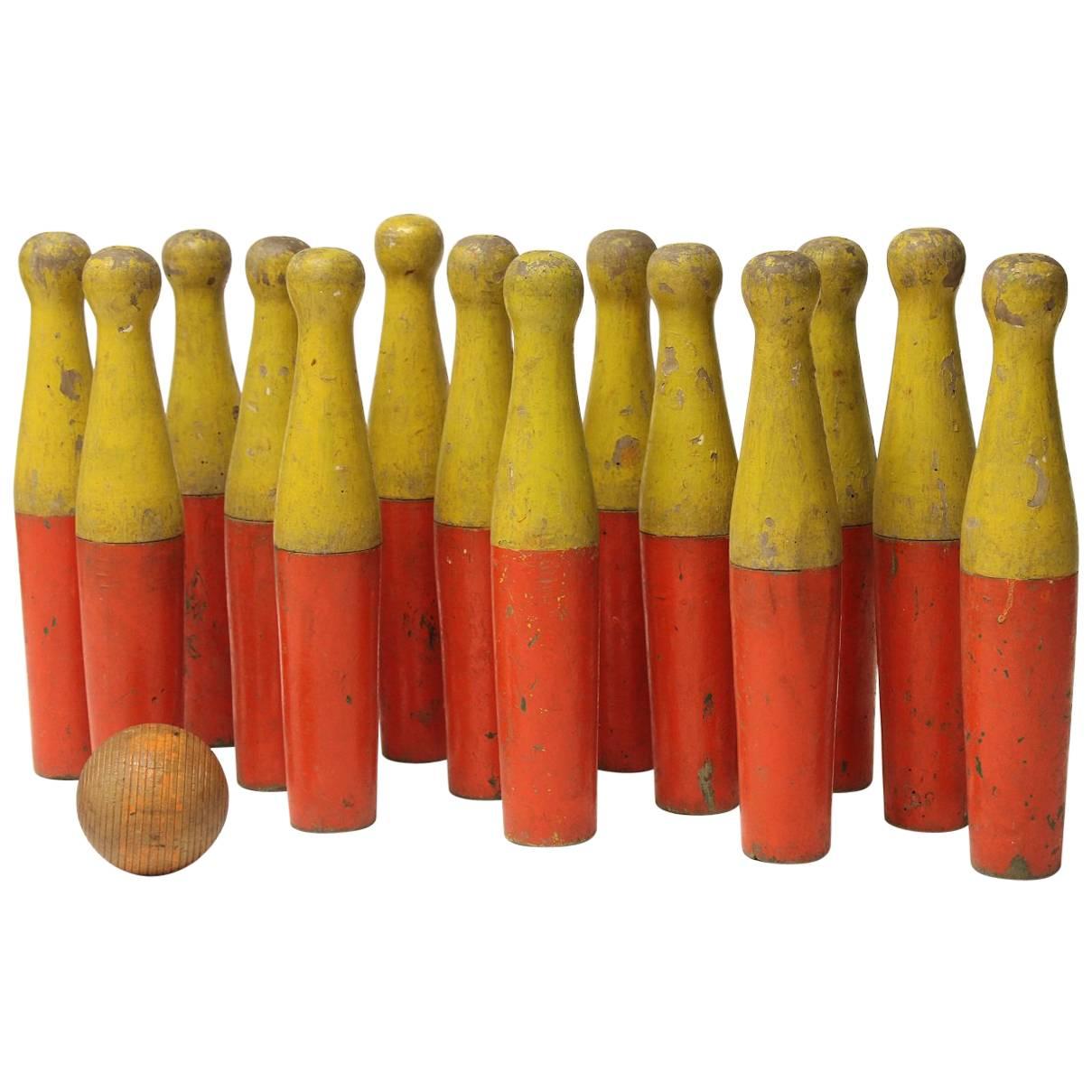 Collection of 14 Vintage Lawn Bowling Pins