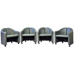 Set of Four Eugenio Gerli for Tecno Leather Chairs