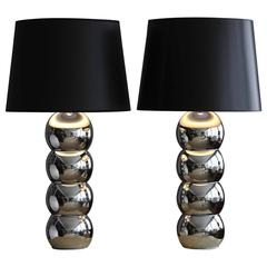 Vintage Pair of George Kovacs Stacked Chrome Ball Table Lamps