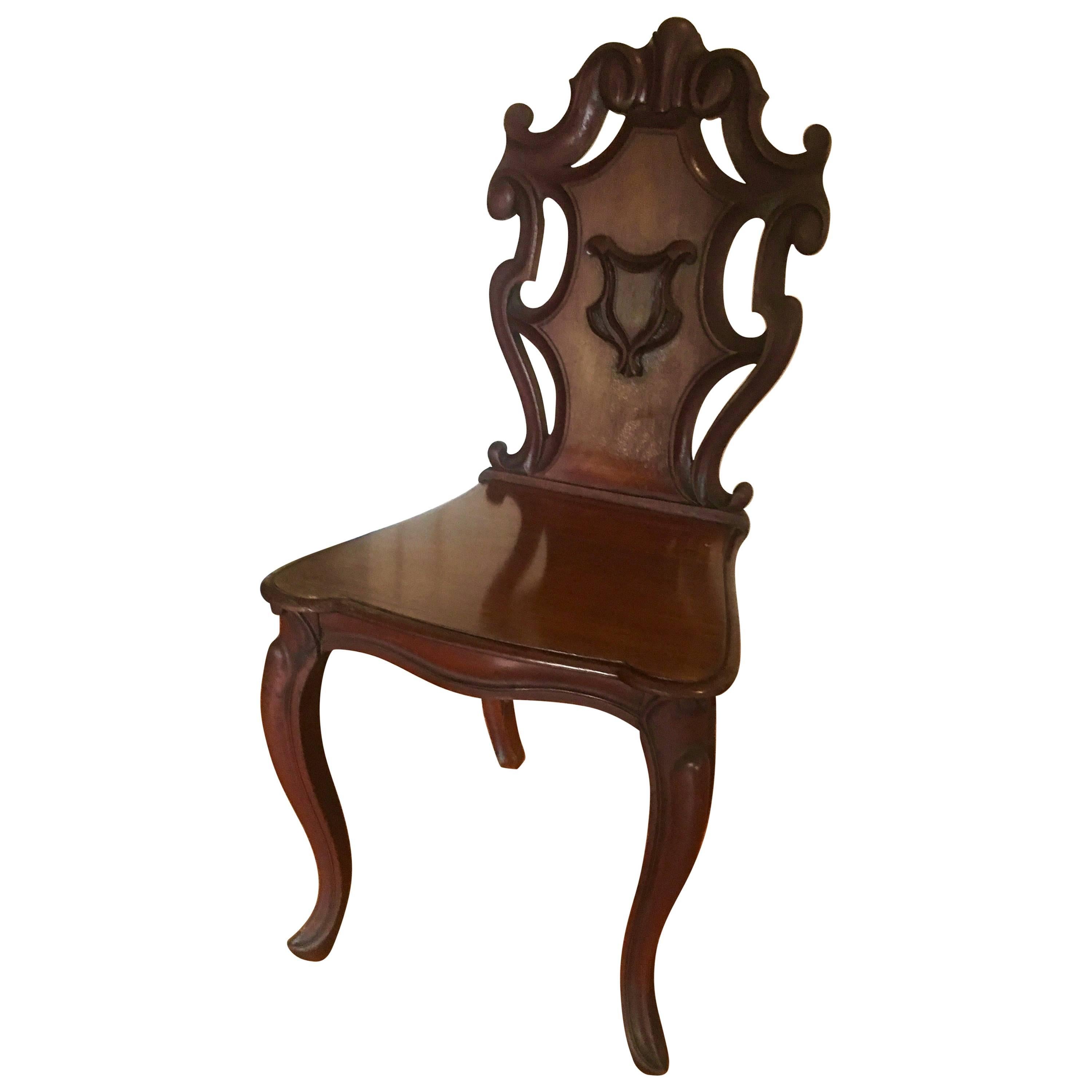 Carved Hall Chair with Crest