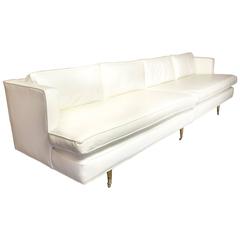 White Leather Sofa Probably Edward Wormley for Dunbar, 1950s