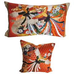 Pair of Silk Japanese Wedding Kimono Pillows