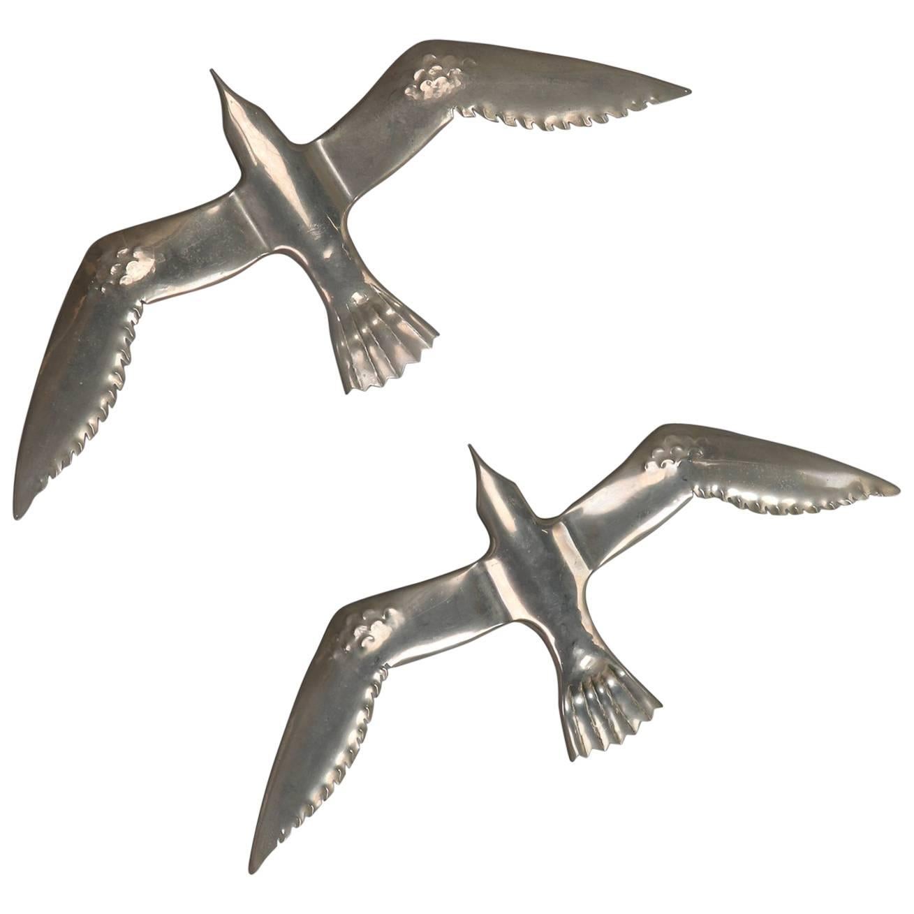 Pair of Mid-Century Aluminium Winged Gull Wall Lights or Sculptures For Sale
