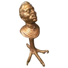 Rare French Bronze Cigar Lighter Depicting a Head on a Rooster Talon