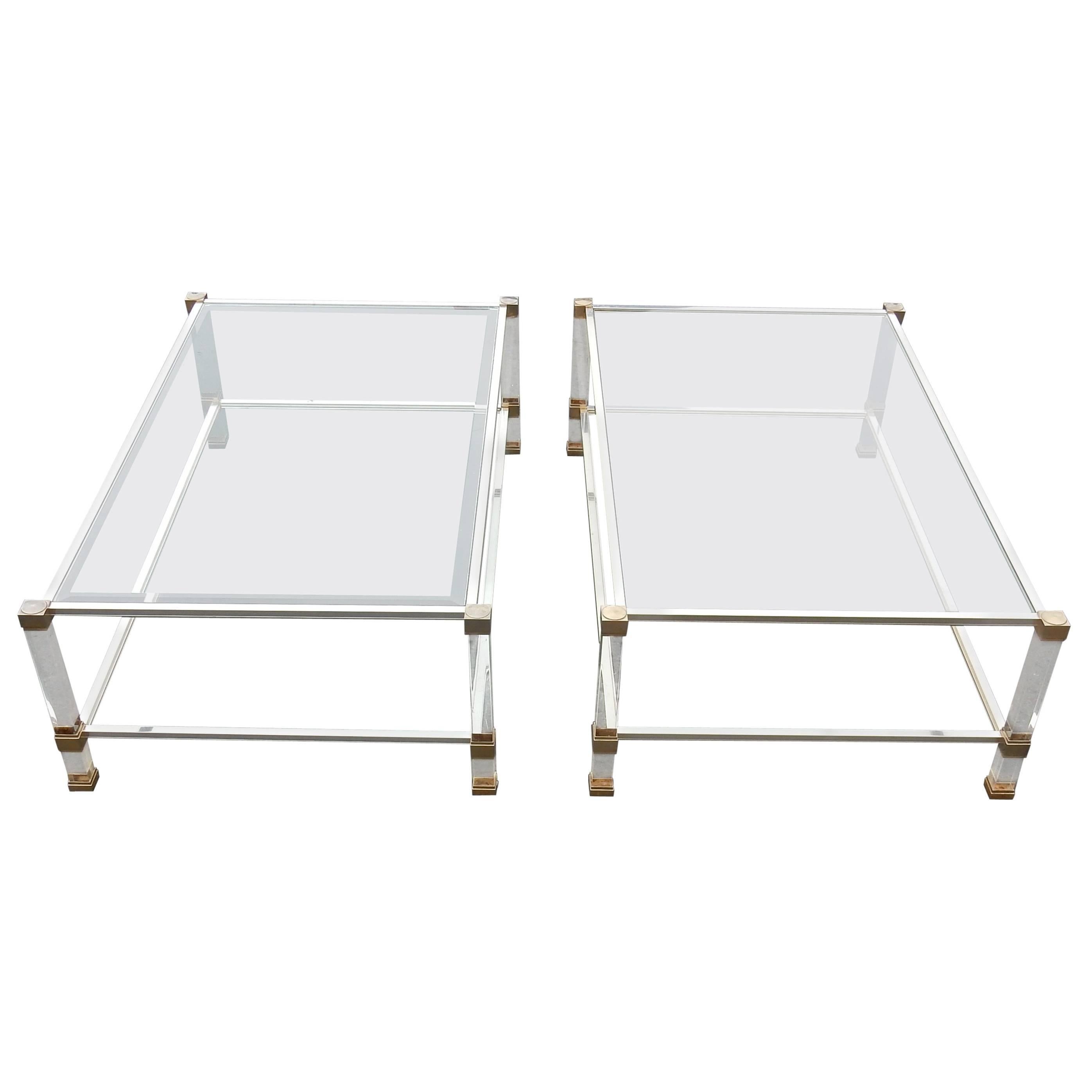 1970-1980 Pair of Coffee Tables Lucite Pierre Vandel, Paris