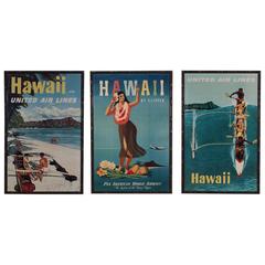 Retro Hawaii Travel Posters, Original 1960, United Airlines, PAN AM