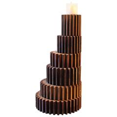 Leaning Tower of Antique Industrial Wood Gear Mold Candle Stand