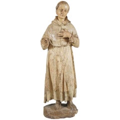 Antique Italian Renaissance Wood Figure of a Monk