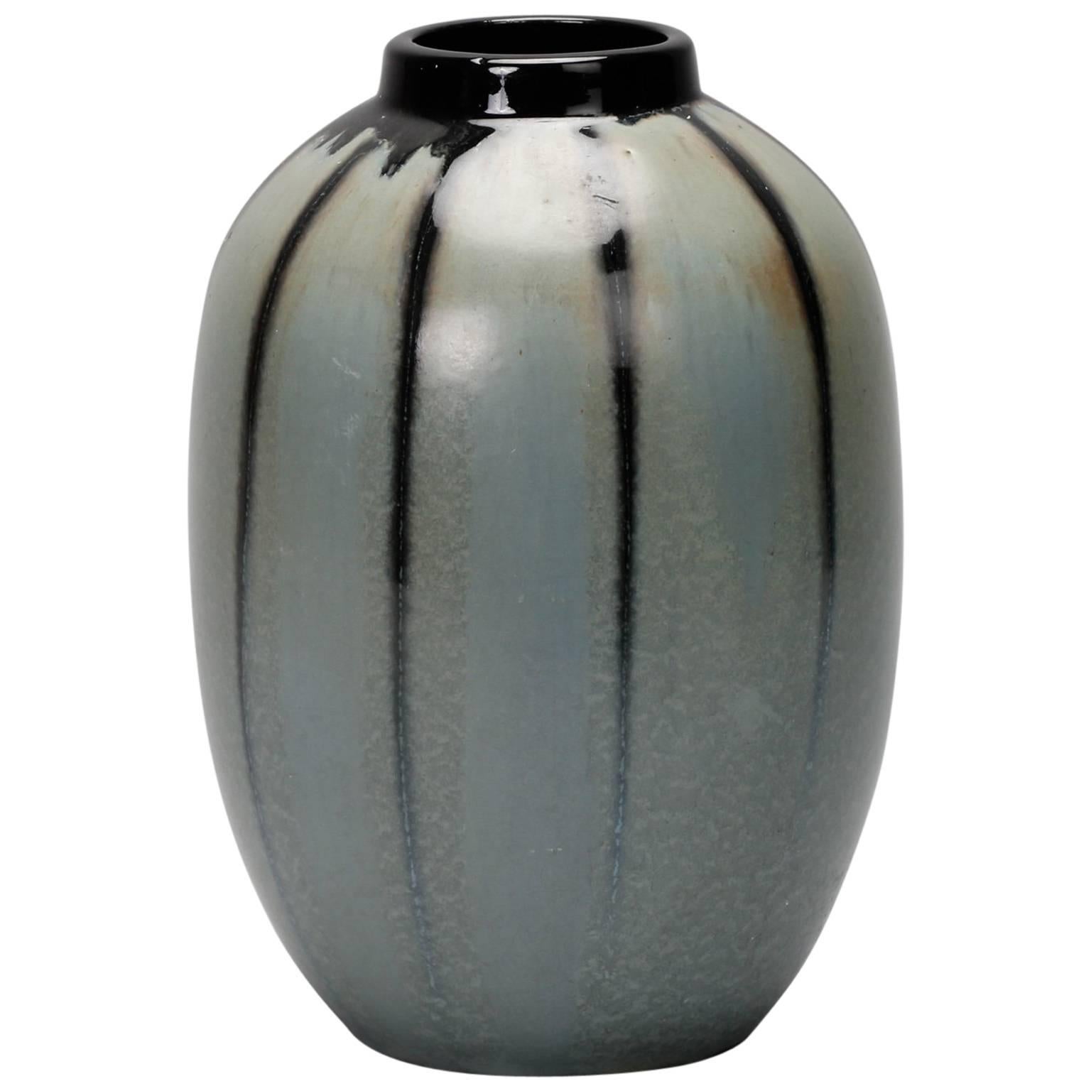 Thulin Belgium Blue Grey Drip Glaze Vase