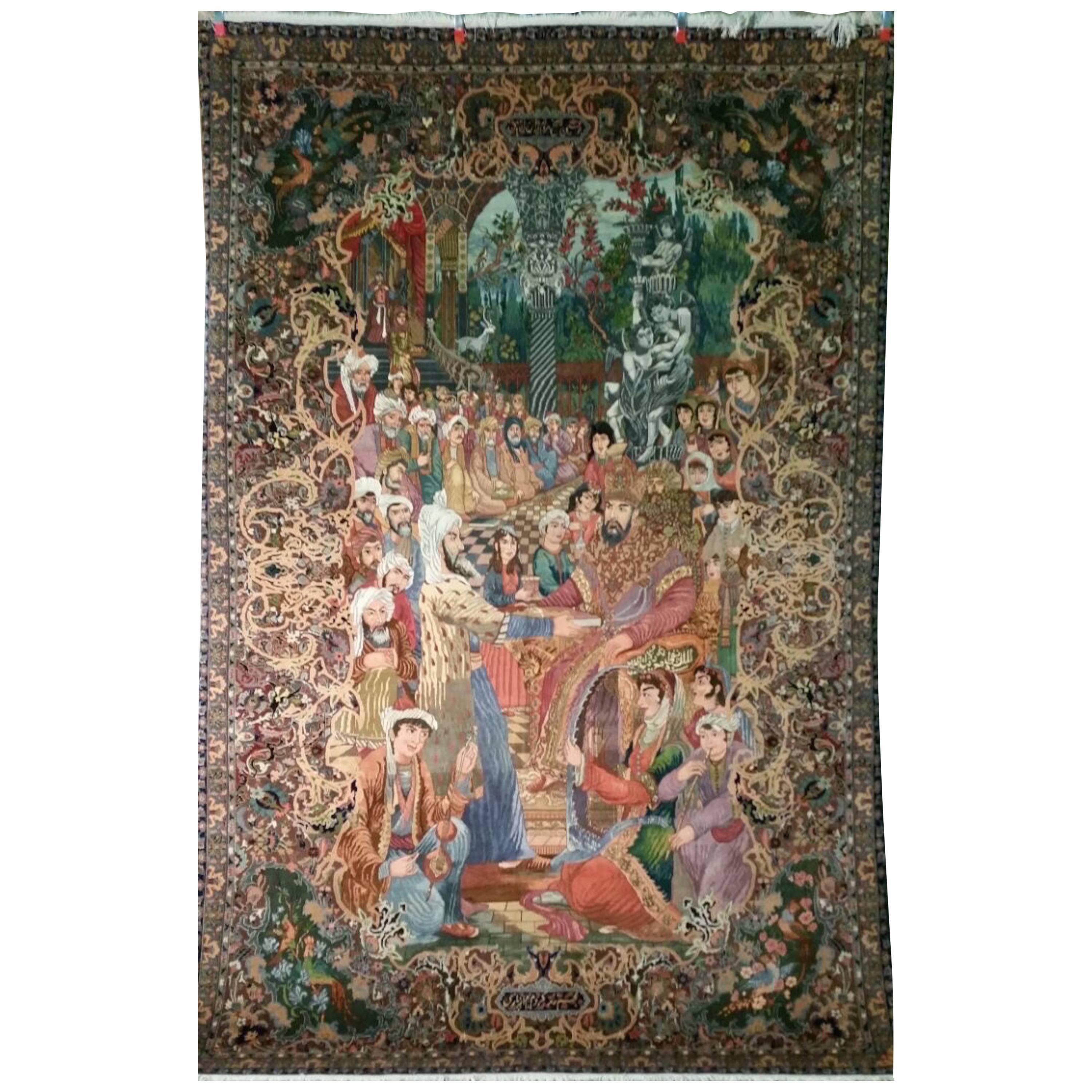 20th Century Pictorial Tabriz Rug For Sale