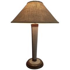 Original Vintage Jacques Adnet Stitched Leather and Canvas Table Lamp 3
