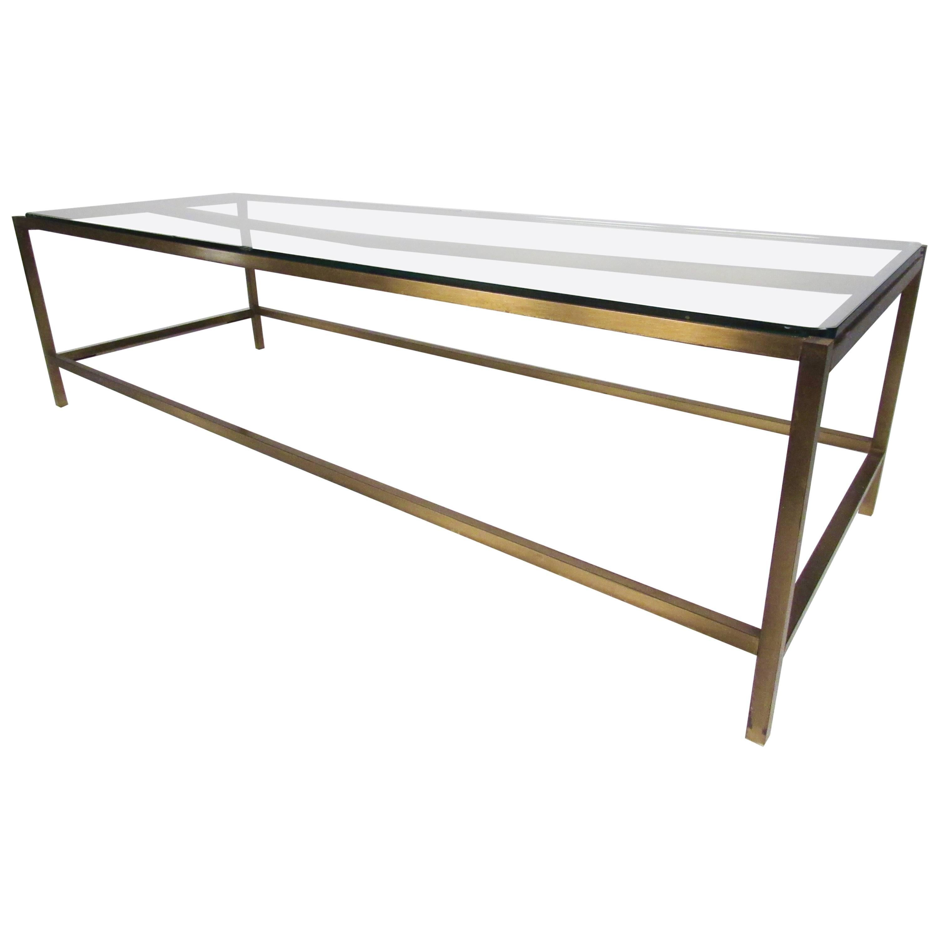 Mid-Century Modern Brass and Glass Probber Style Coffee Table