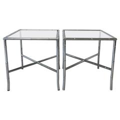 1970's Chrome Faux Bamboo Side Tables with Smoked Glass, Pair 7