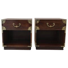 Vintage 1970's Henredon Asian Campaign Chest Nightstands, Pair