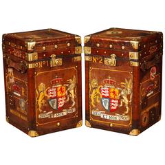 Pair of Leather Luggage Trunk Side Tables Coffee Table Box