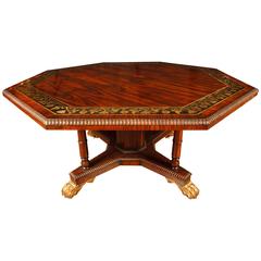 English Regency style Octagonal Centre Table Dining Brass Inlay