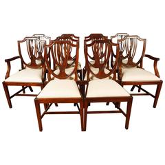 Set of Eight Regency style Shield Back Dining Chairs Mahogany Diner