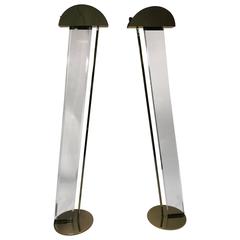 Monumental Pair of Brass and Lucite Floor Lamps in the Manner of Fontana Arte