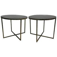 Fabulous Pair of Mosaic Tile Side or End Tables in Faux Tortoise Shell